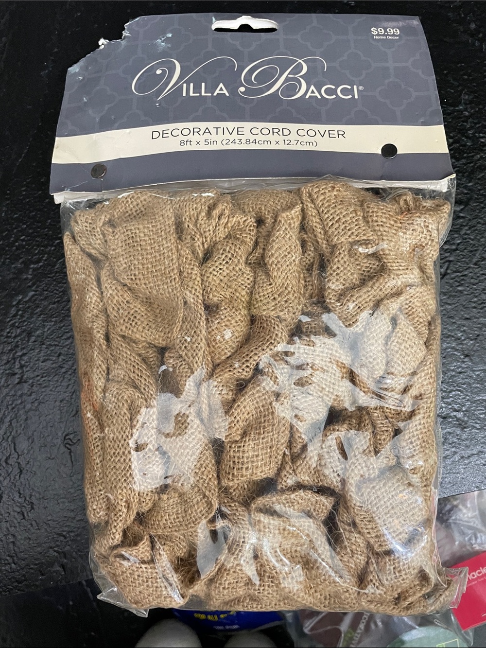 Burlap Decorative Cord Cover - Tan 8ft long New